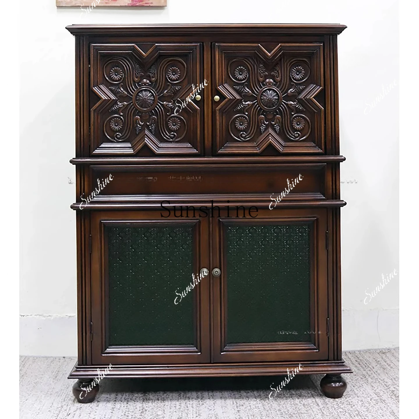 French retro solid wood tenon and mortise household dining side locker  FT