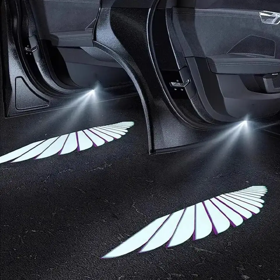 2pcs Universal Car Angel Wings Welcome Light Car Door LED Projector Lamp Atmosphere Dream Fly Projection Shadow Decorative Bulbs