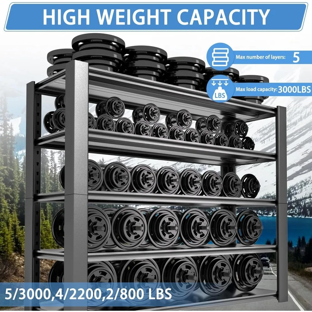 5-laags garagerek voor zwaar gebruik, metalen opbergrek met een capaciteit van 3000 LBS, verstelbare planken voor garage, magazijn, kelder