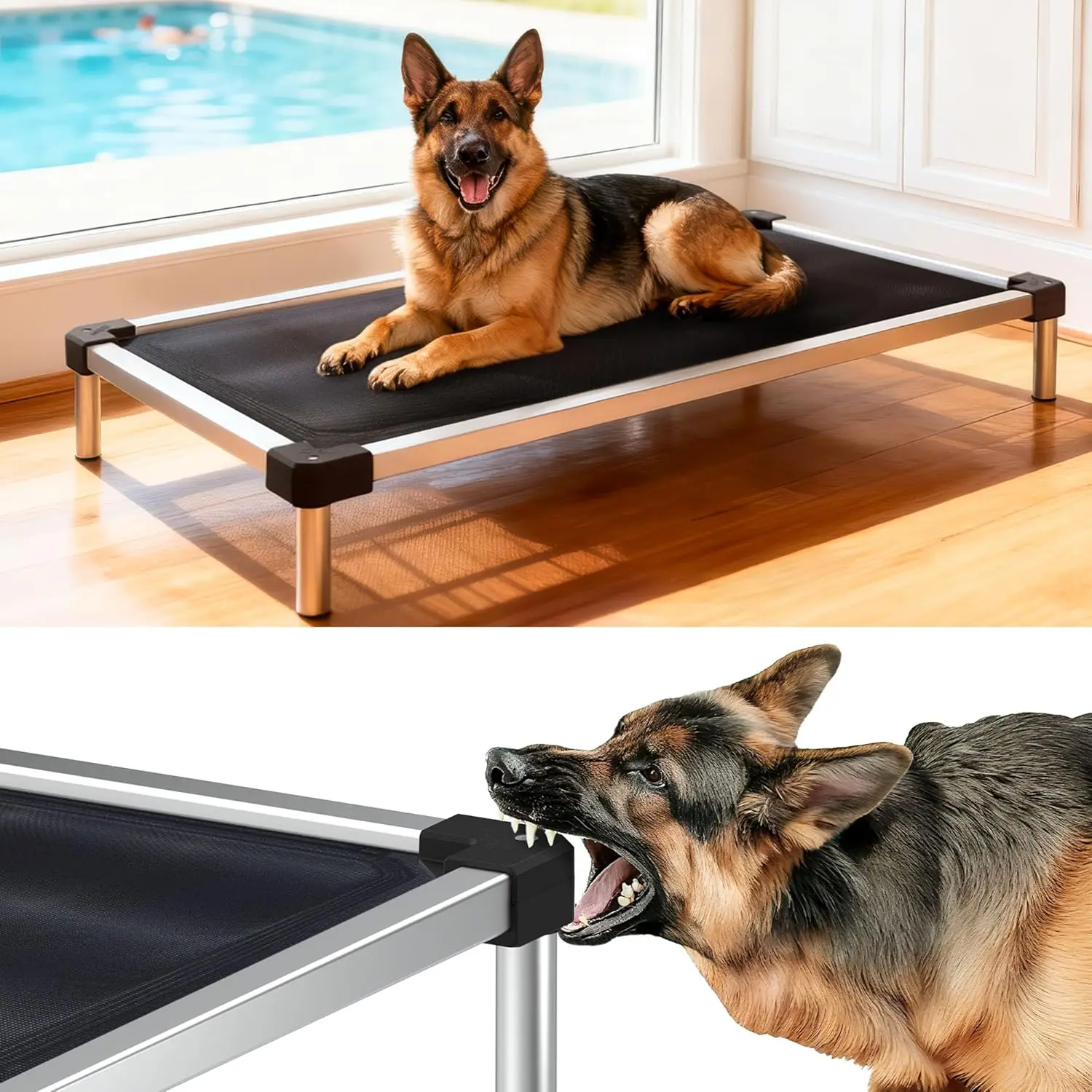 Cama elevada para perros a prueba de masticación, cuna duradera y impermeable para mascotas para perros grandes, uso en interiores y exteriores para acampar, 50x31x7,3 pulgadas, color negro