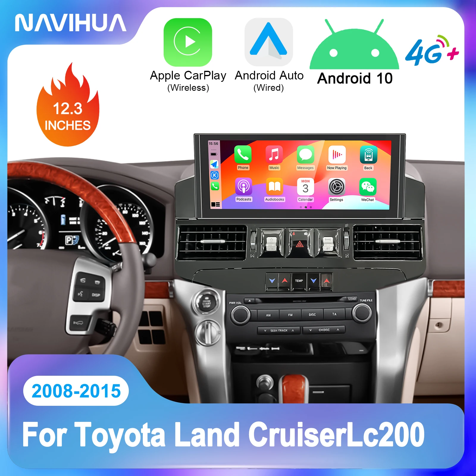 

12.3 inch Screen Car Radio for Toyota Land Cruiser LC200 2008 - 2015 Multimedia GPS Navigation CarPlay Player