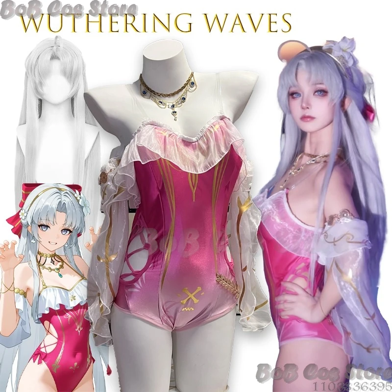 Wuthering Waves Carlotta Swimsuit Cosplay Summer Sexy Bikini Set Anime Game Roleplay Halloween Adjustable PlusSize Beach Costume