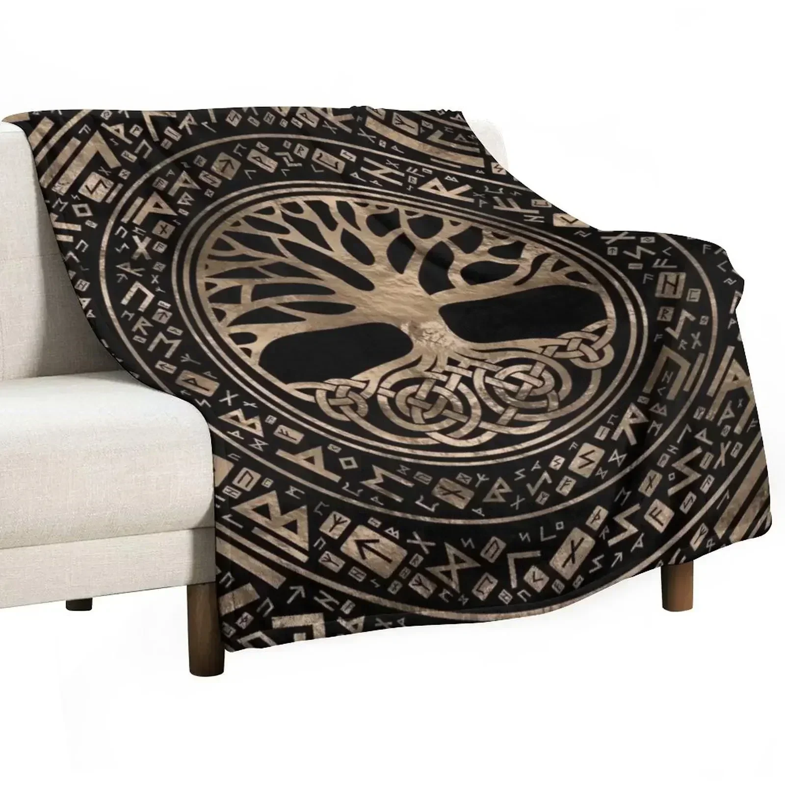 

Tree of life -Yggdrasil Runic Pattern Throw Blanket Shaggy Polar Hair Blankets Sofas Of Decoration Blankets