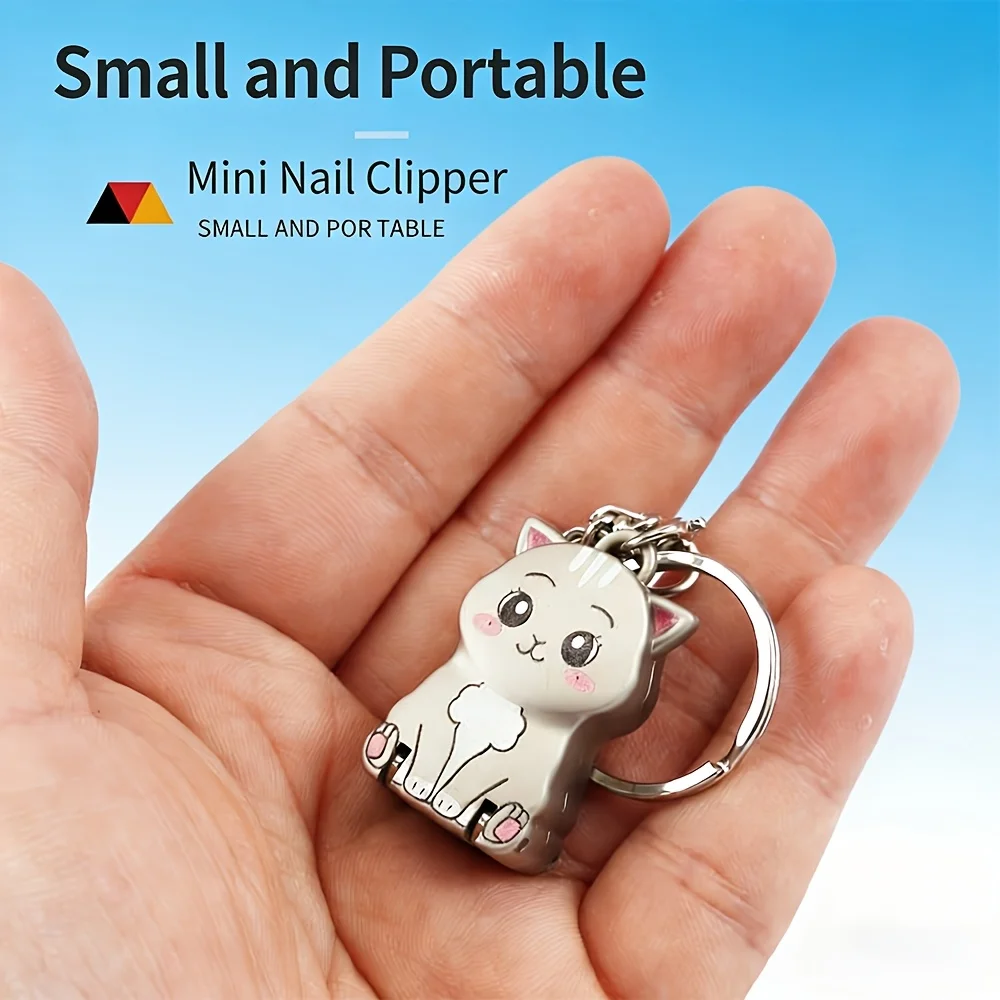 1pc Cute Nail Clippers with Key Ring Stainless Steel Compact & Portable Nail Trimmer with Blade Angle Durable Manicure for Hands