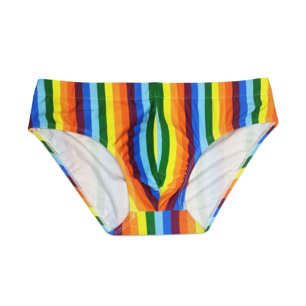 

Soft and Breathable Mens Swimwear Briefs Striped Underwear for Comfortable Swimming Experience Rainbow Color