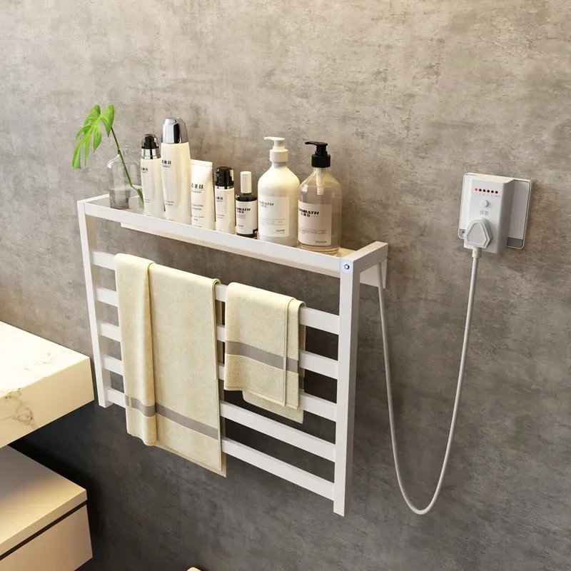 stainless steel electrothermal towel rack with shelf bathroom wall hang radiator electric towel rail towel warmer rack