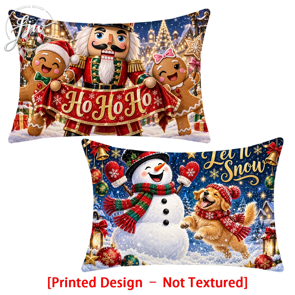 2pc Christmas Nutcracker Snowman Throw Pillow Covers Set of 2 Festive Winter Holiday Decor Cushion Cases