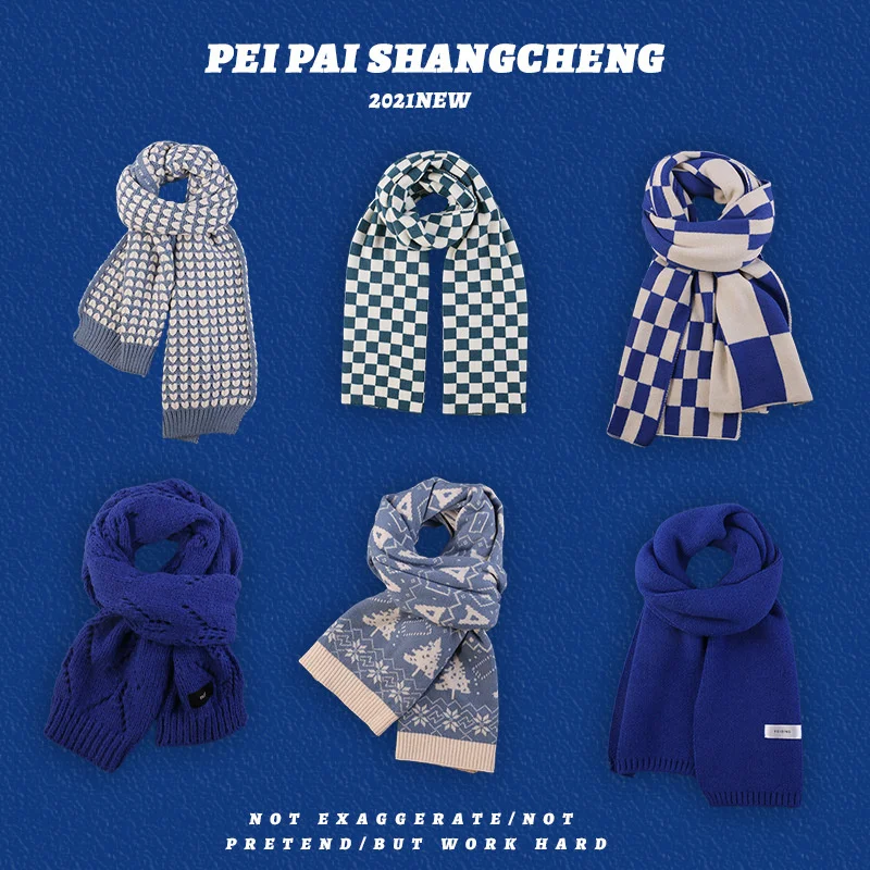 Klein Blue Scarf imitation cashmere versatile student scarf female chessboard lattice fashion Bib Christmas gift scarf