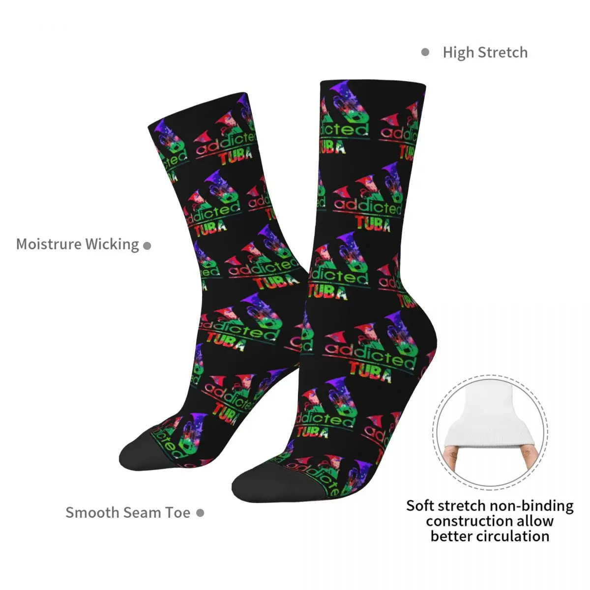 Tuba Addicted Watercolor Socks Harajuku Super Soft Stockings All Season Long Socks Accessories for Unisex Birthday Present