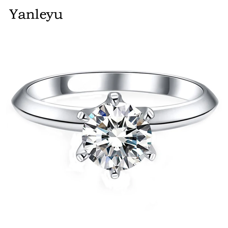 

Yanleyu Classic Six Prongs 1 Carat Lab Created Diamond Wedding Rings for Women 925 Silver Color Engagement Jewelry Gift PR003