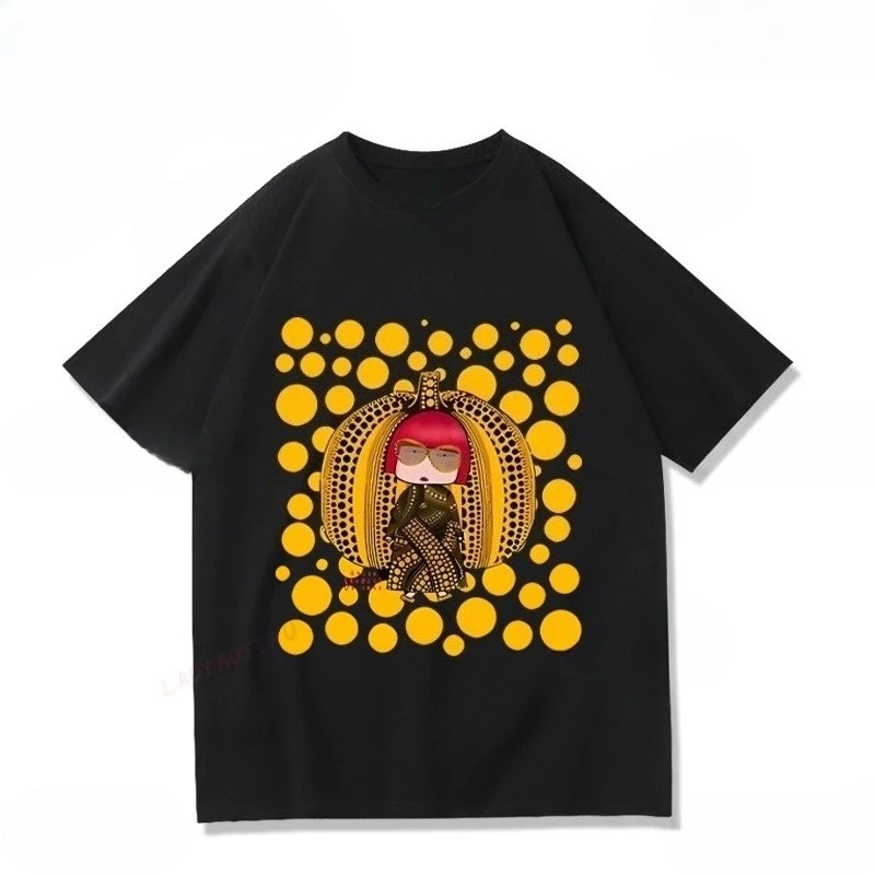 Yayoi Kusama T-shirt Japanese Artist Pop Art Polka Dot Pumpkin Infinity Mirrors  Crewneck Casual Streetwear Y2k Tees