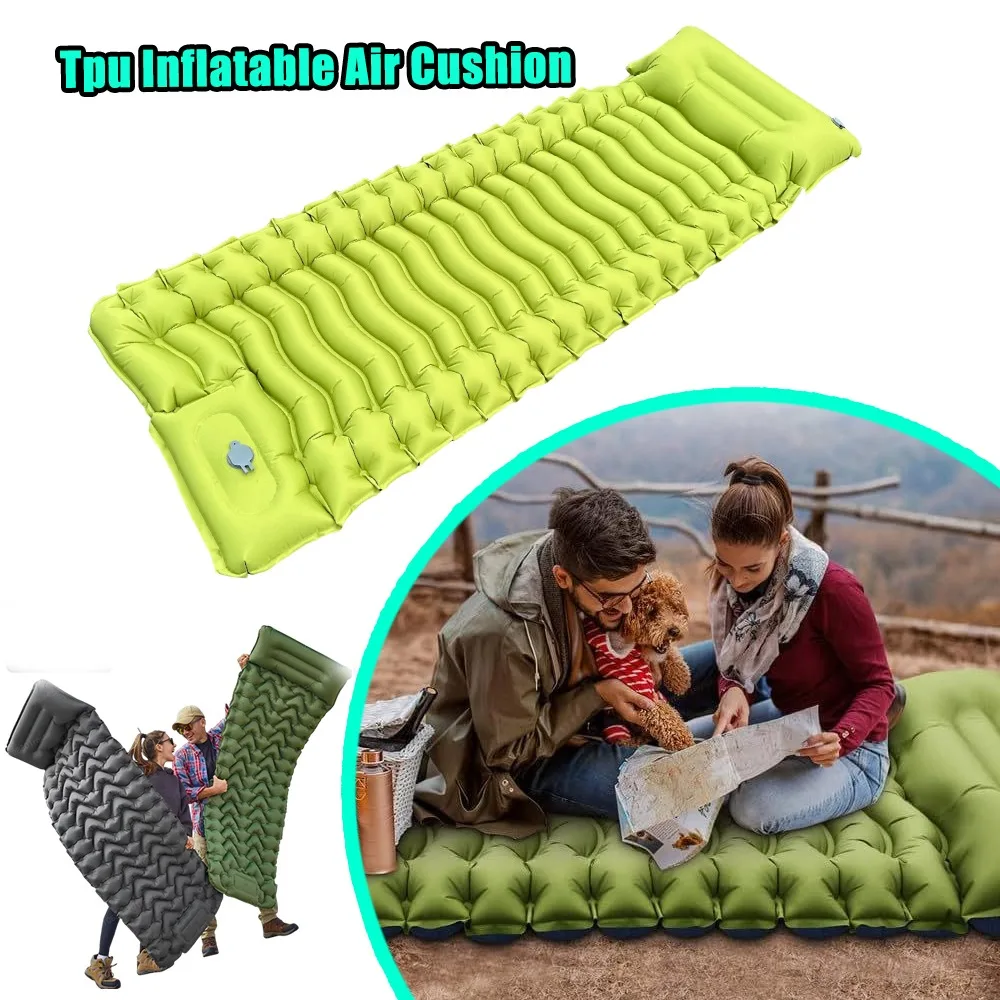 

Inflatable Camping Sleeping Pad Ultralight Portable Mattress With Pillow Built In Foot Pump For Backpacking Hiking Travel Beach