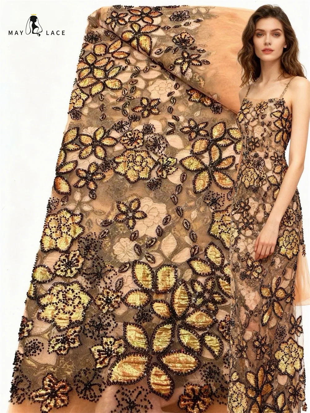 

Luxury Mesh Lace African 2026 High Quality 5 Yards Handmade beads Sequins Fabric French Nigeria For Evening Party Dress Women