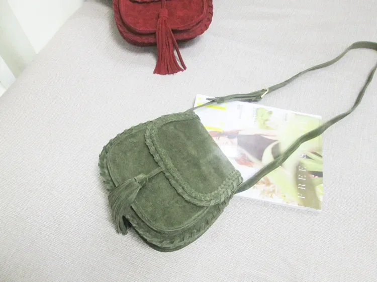 Women Suede Genuine Leather Braid Fringed Saddle Bag Natural Nubuck Medium Size Ibiza Gypsy Hippie Boho Phone Side Sling Bag