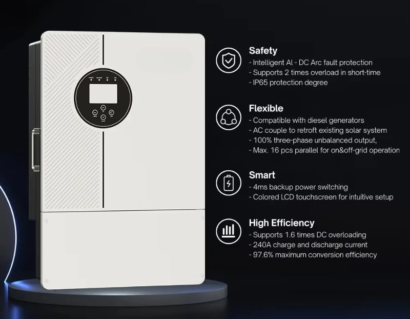DAH Solar High Efficiency Solar Inverter 800V PV 8kw 10kw 12kw WiFi BT AC Couple Three Phase Hybrid Inverter