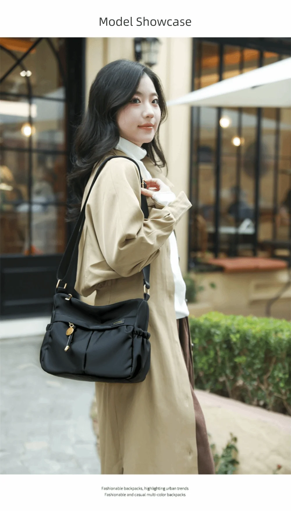 Lässige Nylon-Umhängetasche, leichte, einfarbige Umhängetasche, große Kapazität, Einzelschultertasche für Damen – Detail 17