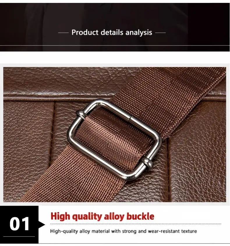 Echte Leder Vintage Messenger Bag für Herren, hochwertige Schulter-Umhängetasche mit mehreren Fächern, verstellbarem Riemen, für Business, Freizeit und Reisen – Detail 2