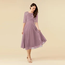 Scoop Half Sleeve Mother of Bride Dresses with Soft Tulle 2024 Summer New Knee Length Wedding Party Dresses Robe De Soirée
