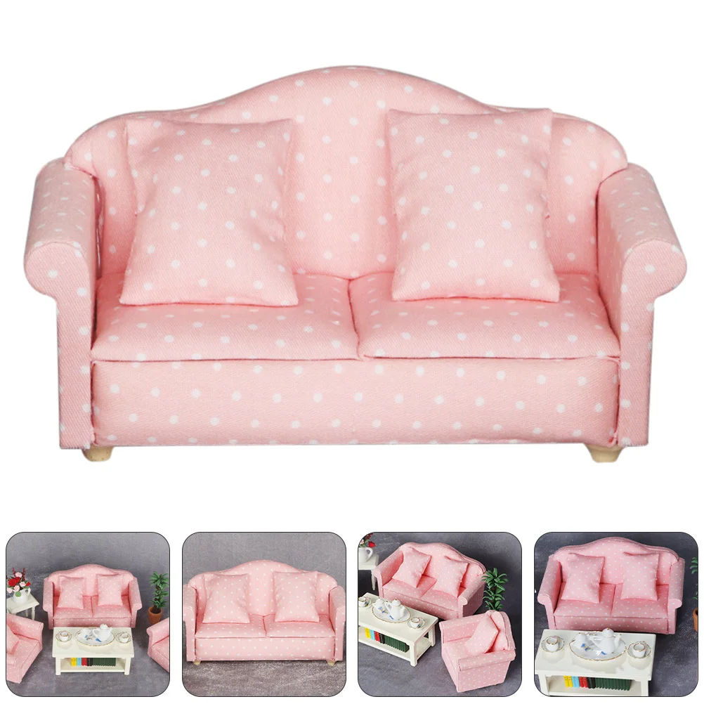 

1Pcs Dots Sofa for Playhouse Accessory Chic Wooden Craft Decoration Comfortable to Touch Playhouse Sofa