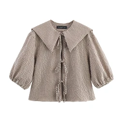 Women's Plaid Shirts & Blouses Women Clothing Fashion Turn Down Neck Ladies Blouse Top Women 3067044