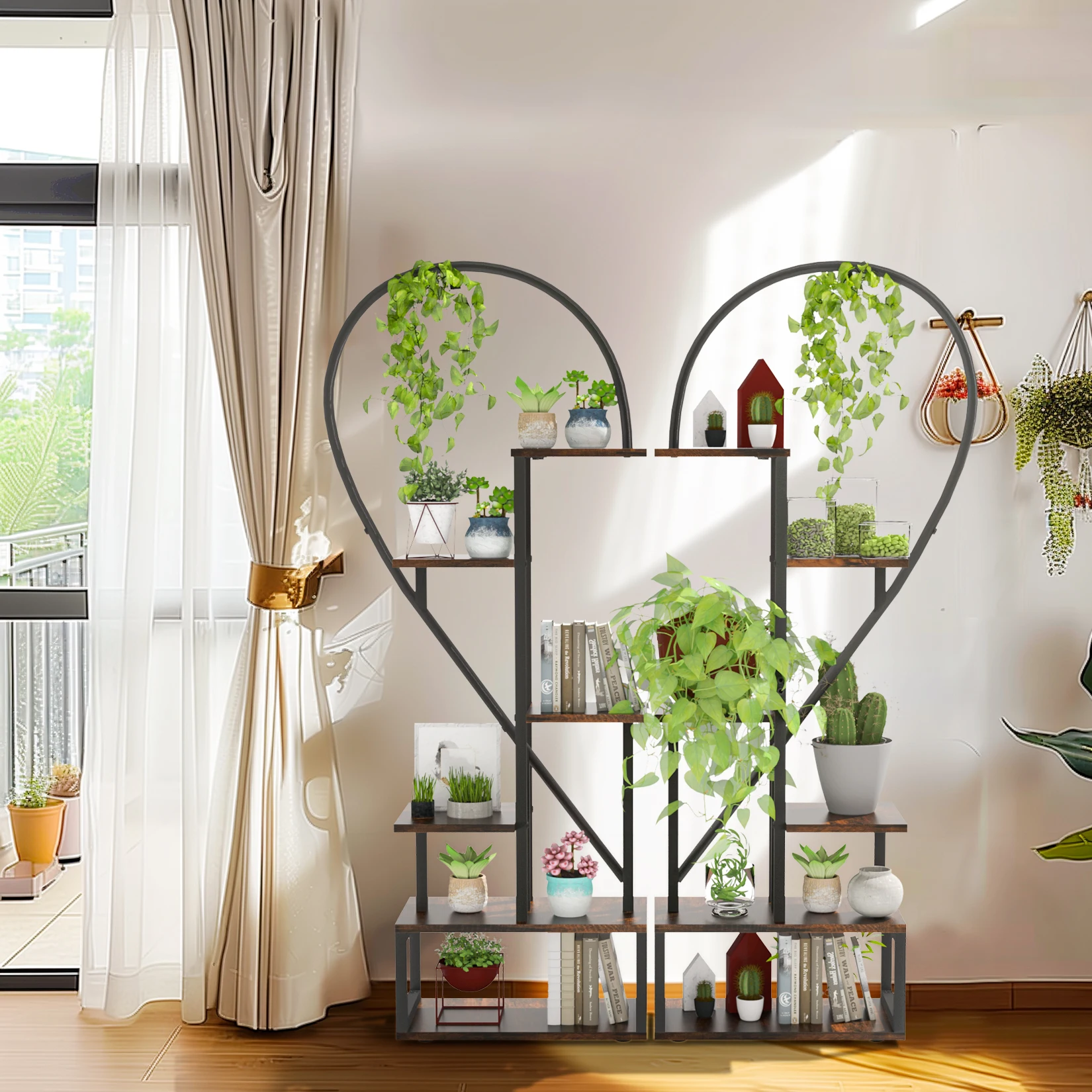 Soporte de estante para plantas en forma de corazón, soporte de Metal para plantas de interior, multiusos, 6 niveles