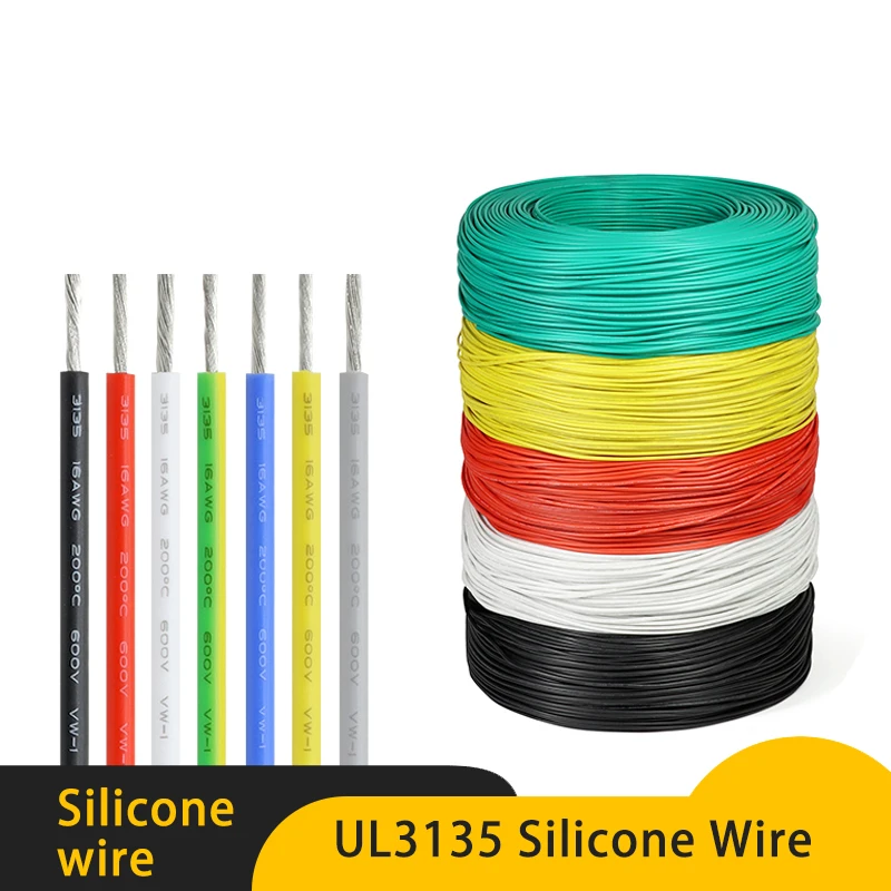 2/5/10m UL3135 Wire High Temperature Resistant Cable 30 28 26 24 22 20 18 16 14 12 10 AWG Silicone Insulation Tinned Copper Line