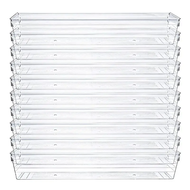 EYFL-10 Pack 12 X 3 X 2 Inch Clear Drawer Organizer Trays Desk Drawer Divider Storage Bins Storage Box Set For Kitchen