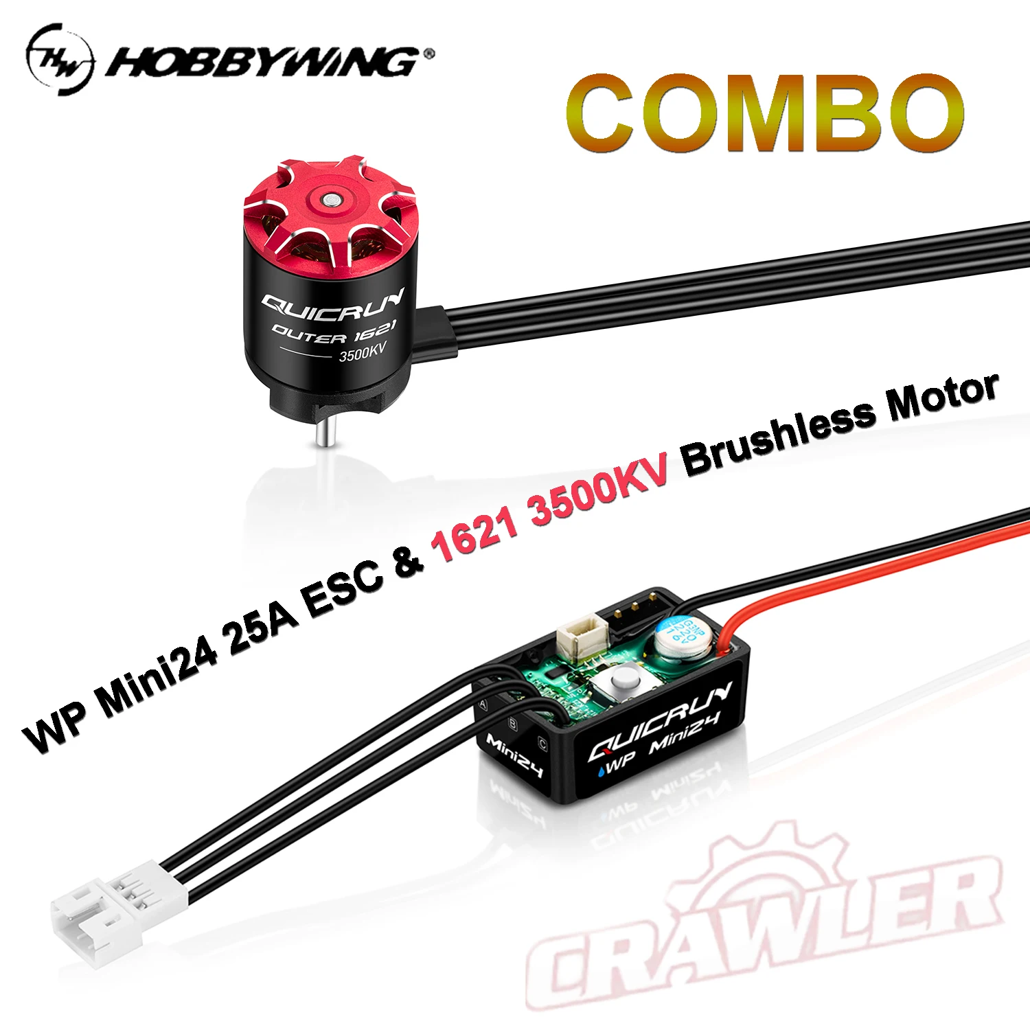 

HOBBYWING QuicRun WP Mini24 25A ESC & 1621 3500KV Sensorless Brushless Motor Combo for 1/18 1/24 RC Crawler Monster Cars Model