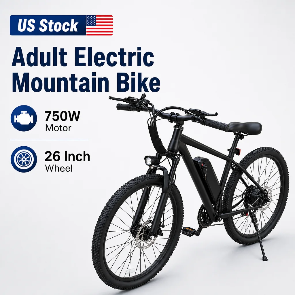 US Stock Q7 Adult Electric Bicycle 750W 36V 10.4Ah Detachable Battery 26