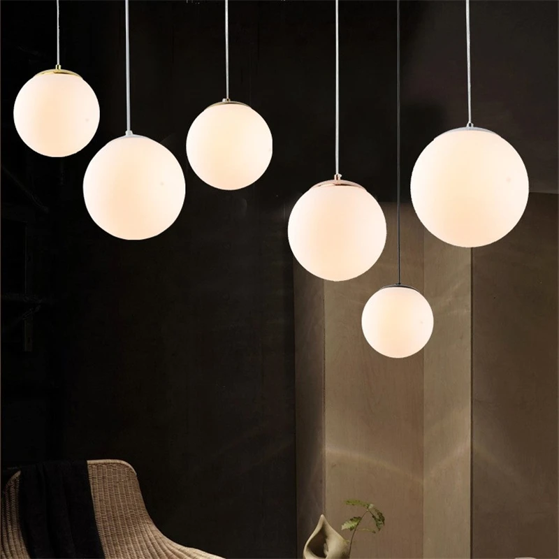 Nordic Modern Minimalist Pendant Lights Milk White Glass Ball Shaped Chandelier Living Room Bedroom Restaurant Hanging Lamps E27