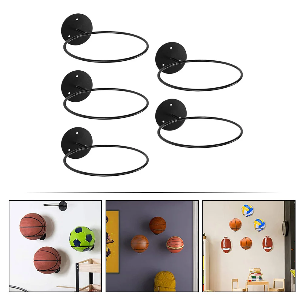 Soporte montado en la pared para baloncesto y fútbol, estante de almacenamiento negro para decoración del hogar, estante para habitación deportiva, fácil de instalar, 5 uds.