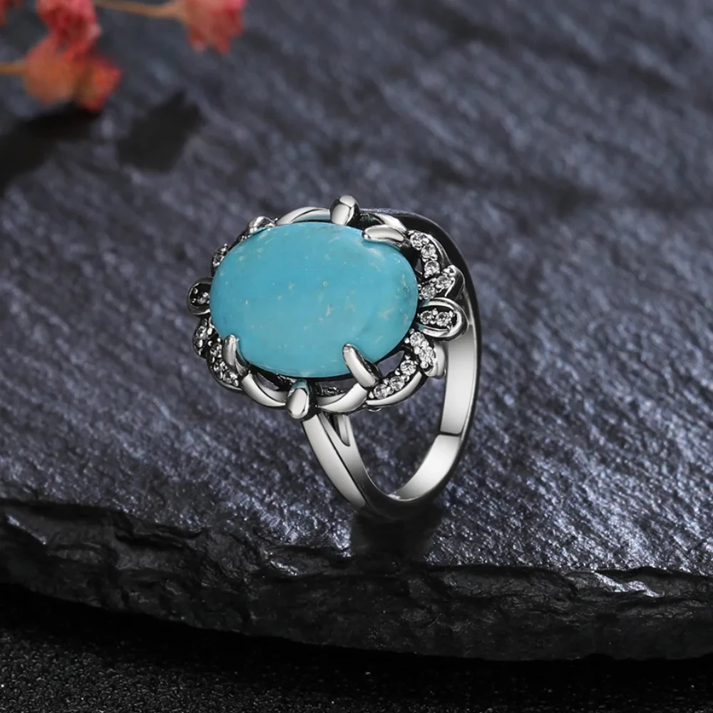 

New Style 925 Sterling Silver Rings Natural Turquoise Lapis Lazuli Ring Luxury Fine 10*14MM Moonstone Labradorite Jewelry Gift