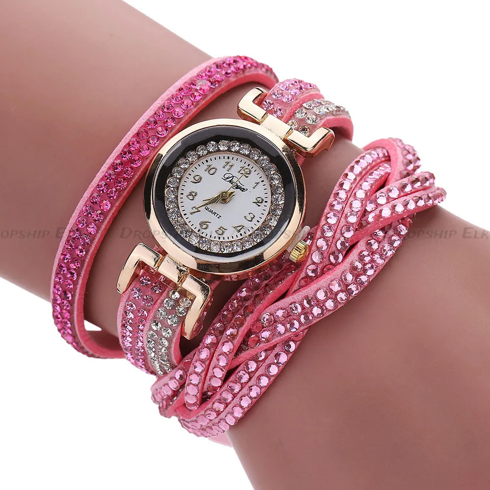 แฟชั่นควอตซ์สีทองลำลอง vrouwen strass horloge gevlochten ปลอกแขนของขวัญ horloge ของขวัญของขวัญ