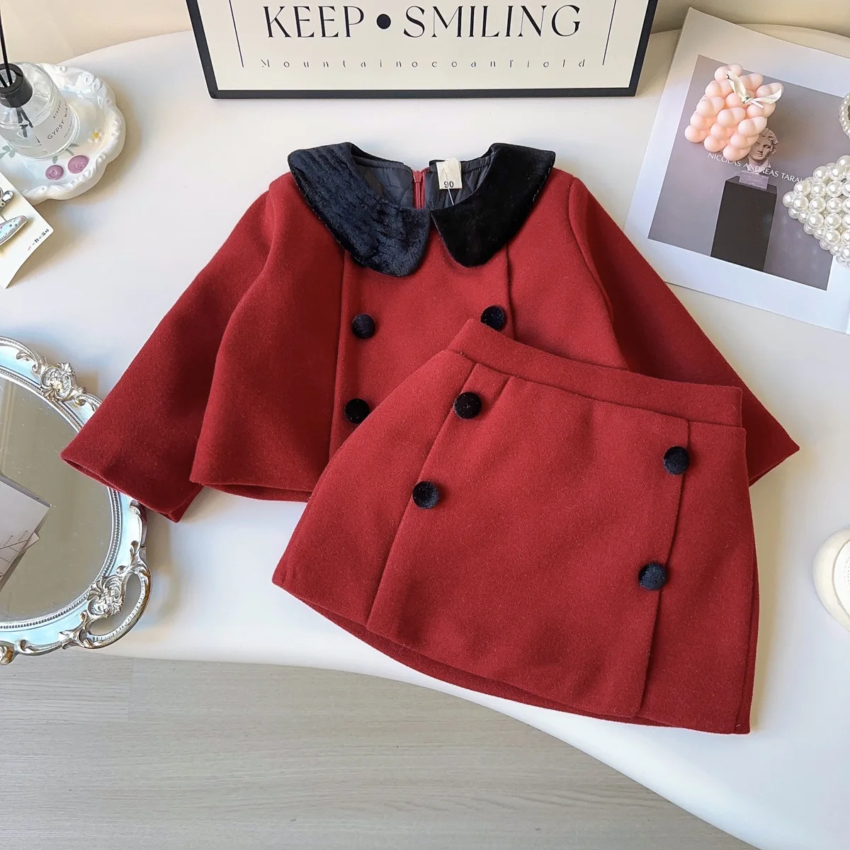 Girls Dress Clothing Sets Autumn Winter Children Woolen Coats Skirts Princess Dresses Suit For Baby Thick Outfits Kids Costume 7