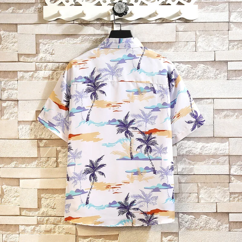 Coconut Tree Print Beach Hawaiian Shirt Men's Top Fashionable Summer Short Sleeved Casual Loose Size Men's Street Wear