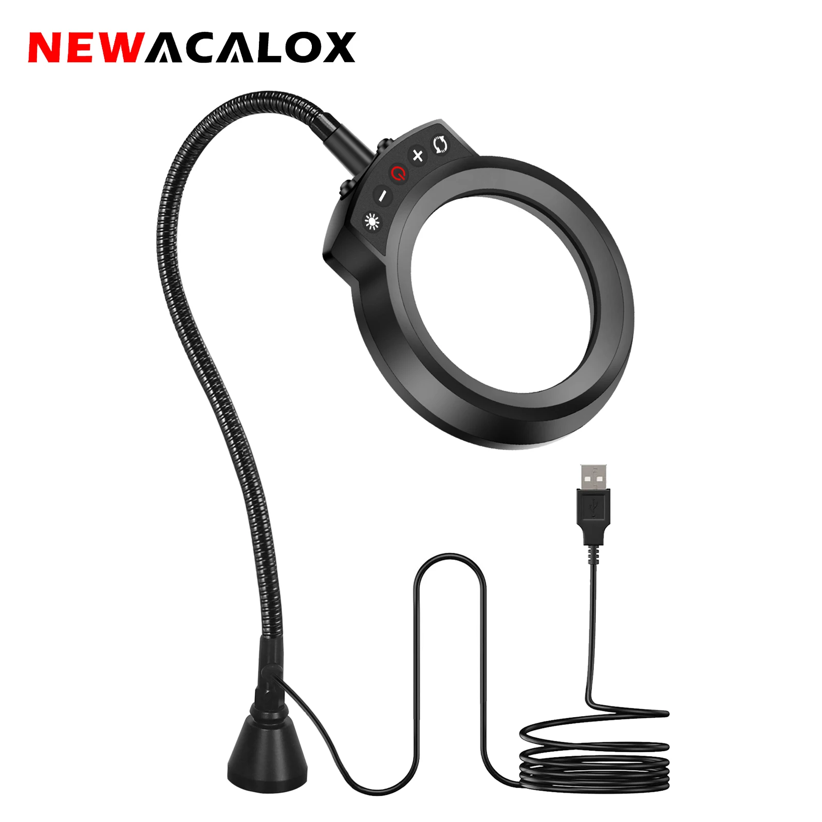 NEWACALOX Magnetic Base 5 ColorLED Magnifying Glass Lamp  Flexible Arm Dimmable Illuminated 5X Magnifier for Welding Reading