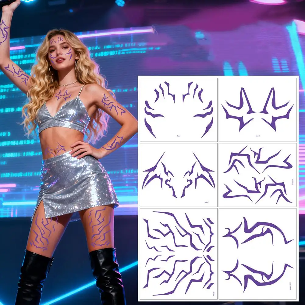 الخيال القبلية نمط الوشم المؤقت مجموعة مقاوم للماء للإزالة ملصقات فن الجسم للحزب تأثيري هالوين ماكياج Q4Y6
