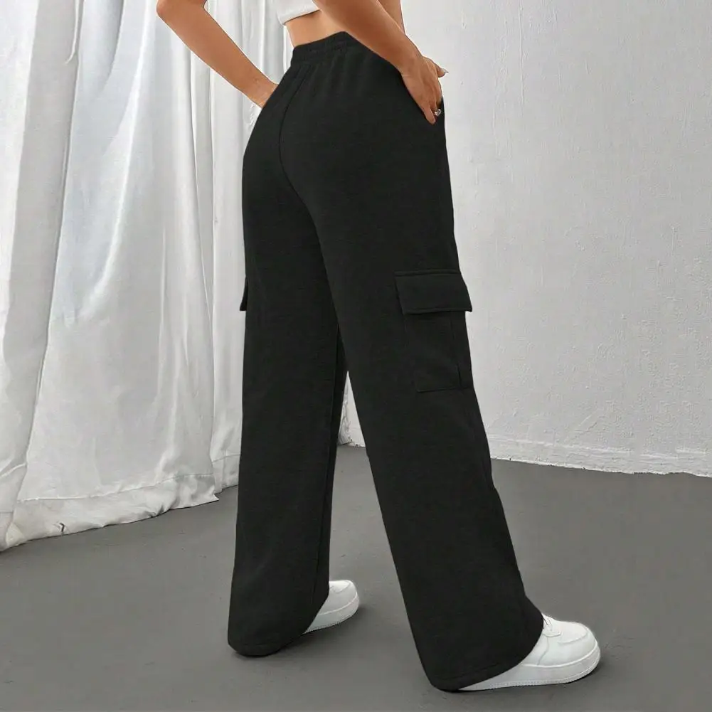 Loose Fit Wide-leg Pants Stylish Women's Cargo Pants with Elastic Waist Adjustable Drawstring Straight Wide Leg for Sports