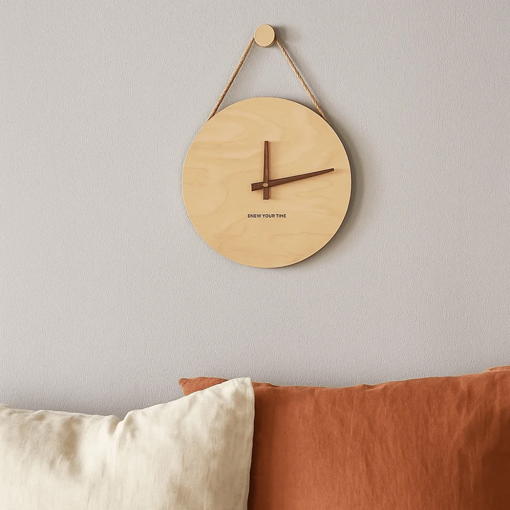 

Home Decor Round Solid Wood Clock Hanging Nordic Style Aesthetic Clock Minimalist Wall Clock Bedroom