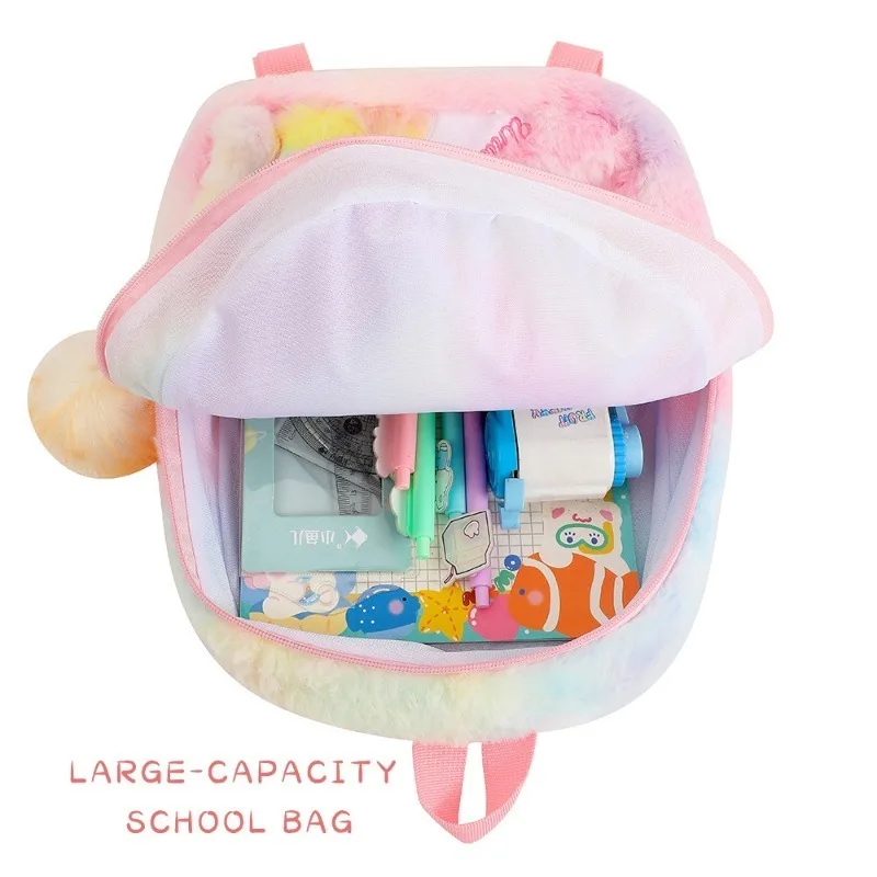 Cartoon Plush Backpack Unicorn Tie-dye Cute Children's Schoolbag Kindergarten Girls' Schoolbag Plush Backpack for Girls