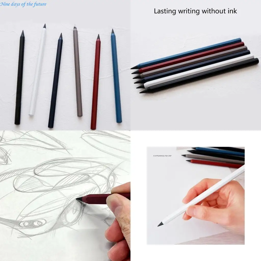 

6Pieces Metal Inkless Pen Octagonal Pencil Erasable Everlasting Pencil E65A