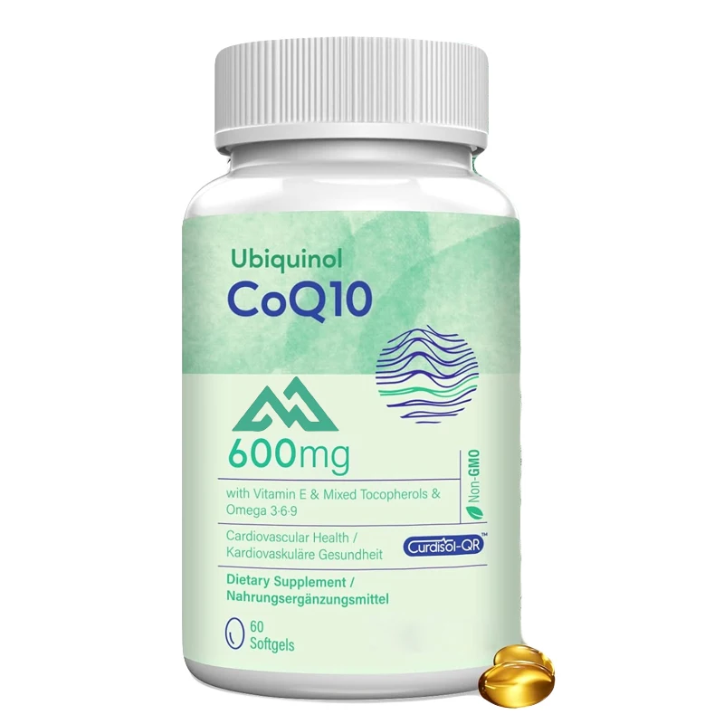 CoQ10 600mg 60 capsules, Coenzyme Q10 panthenol supplement, Vitamin E and Omega 3 6 9 | Strong antioxidant properties