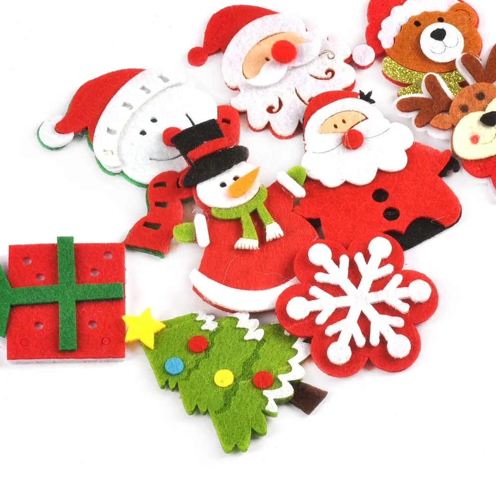 10Pcs Santa Claus Tree Snowmen Patches DIY Stick-On Handmade Crafts Sewing Accessory Appliques Xmas Gift Christmas Decoration