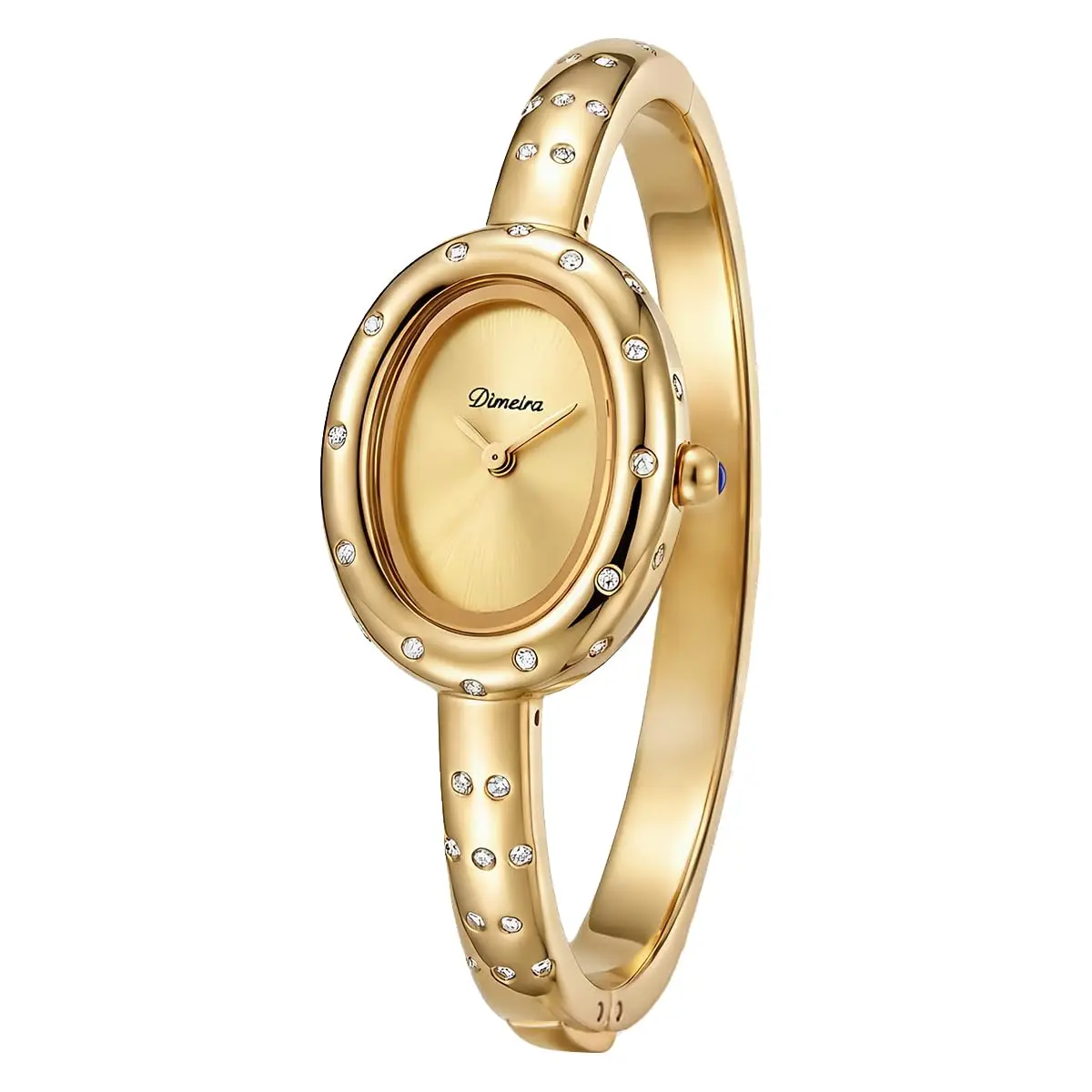 FORSINING Women Oval Crystal Bangle Watch, Gold Stainless Steel Open Cuff Bracelet Analog Quartz Dress Wrist Watch(Non-Adjustabl