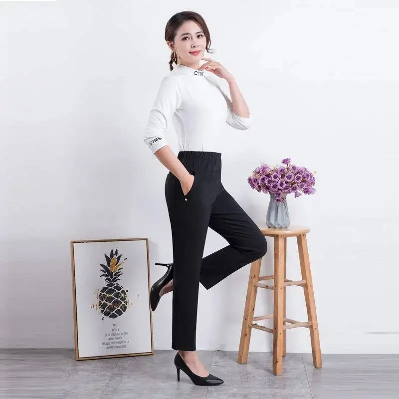 Women Casual Cotton Pants 2023 Spring Summer High Waist Solid Pockets Retro Loose Straight Pants Trousers Bottoms 4XL 5XL