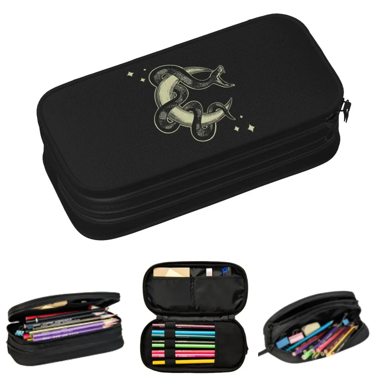 

Gray Giant Snake Entangled And Moon Tones Pencil Cases for Students Gifts Pen Box Pencil Bag Big Capacity Pencil Pouch