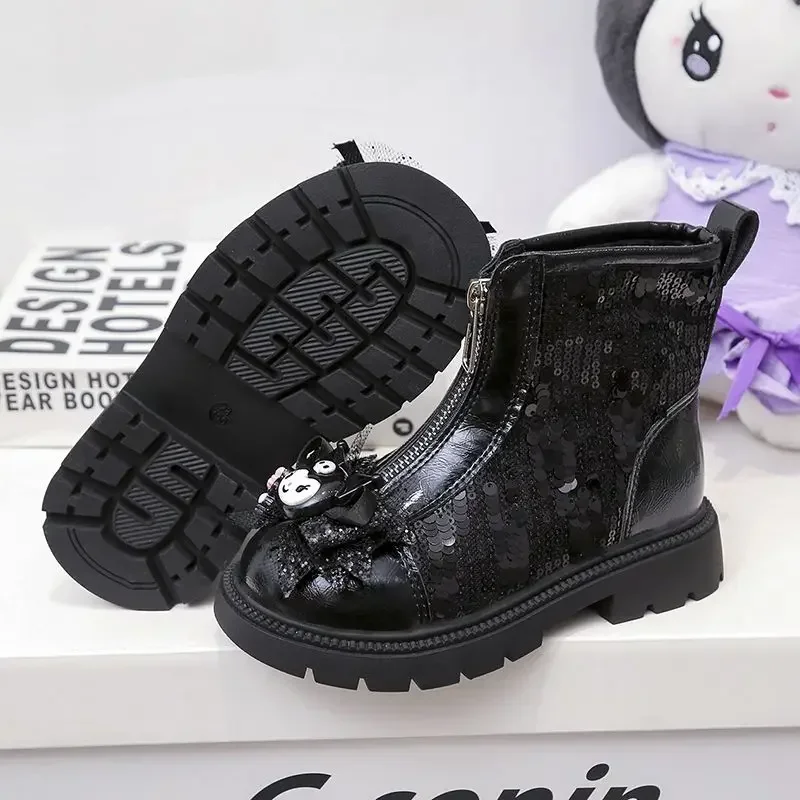 Girly Heart Kawaii Sanrio Anime Kuromi Martin Boots Spring Autumn Cute Cartoon  Ins Fashion Board Leather Shoes Gifts for Kids