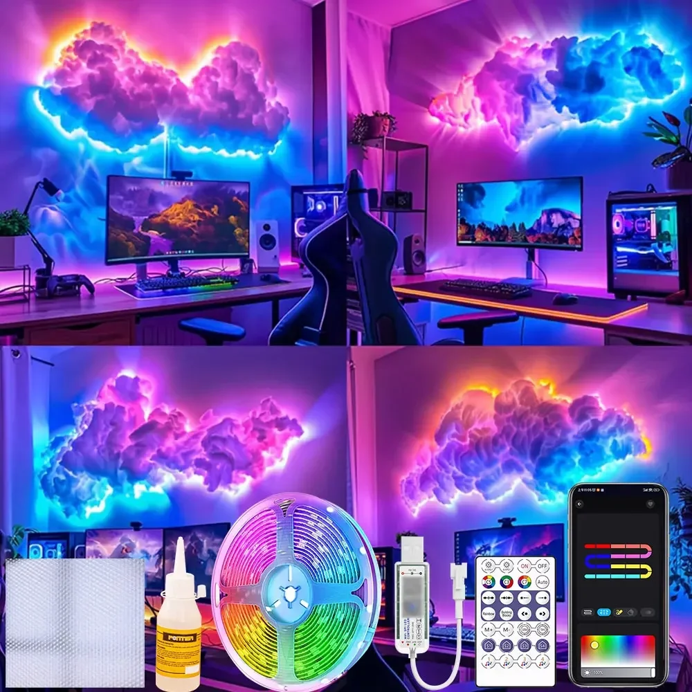 7 Arten Kit 3D Big Cloud Lightning Light Music Sync Mehrfarbiges Lightning Smart Cloud Light 360-Grad-Funkfernbedienung für Zuhause