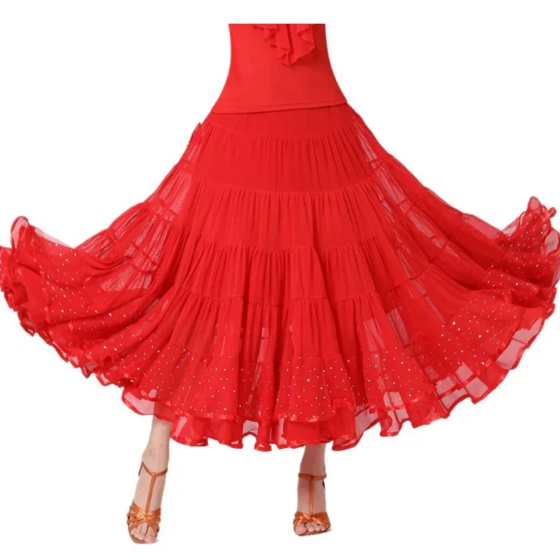 Women Speciality Modern Ballroom Dancewear Social Large Swing Mesh Skirt Party Practice Performance Waltz Dance Costume