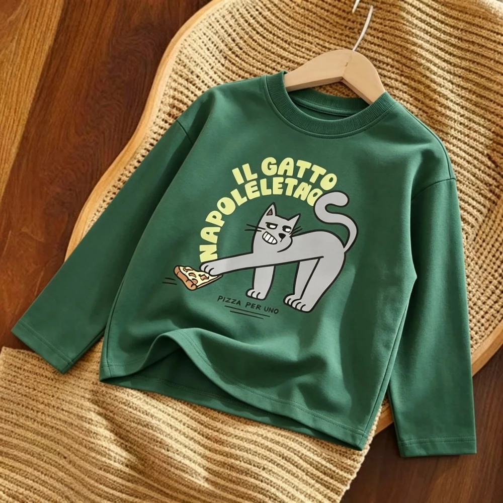 Kids Long Sleeve Crew Neck Tee Shirt Cartoon Print New Arrival For Boys And Girls Simple Loose Fit Autumn style Animals Design